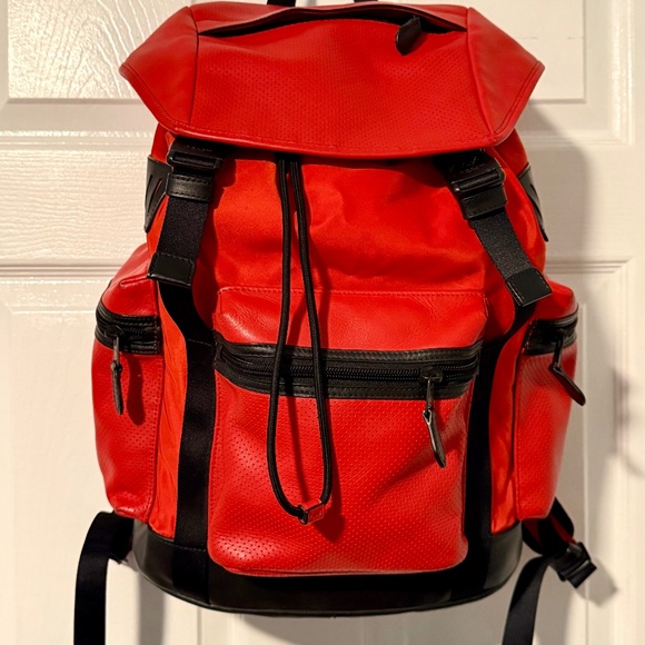 Coach Terrain Trek Perforated Leather Red Backpack F57477 - Picture 1 of 13